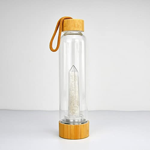 BiiKoon Healing Crystal Water Bottle,550ml Gemstone Infused Energy Water Bottle Natural Quartz Gravel Sport Drinks Bottle Removable Crystal Quartz Glass Cup (Color : White Crystal, Size : 550ml)