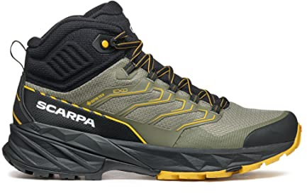 SCARPA Herr Rush Mid 2 GTX vattentäta Gore-Tex stövlar för vandring, Moss/Svavel, 10 Women/9 Men