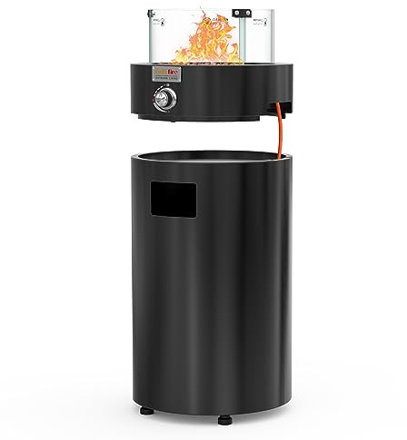 Onlyfire Abnehmbare Gas Feuerstelle, Runde Outdoor Gas Feuertisch mit Glaswindschutz, Rollen und Lavasteine, 6,85KW, 360° FireView, Drehbare Steuerung, Terrassenfeuer für Garten und Balkon