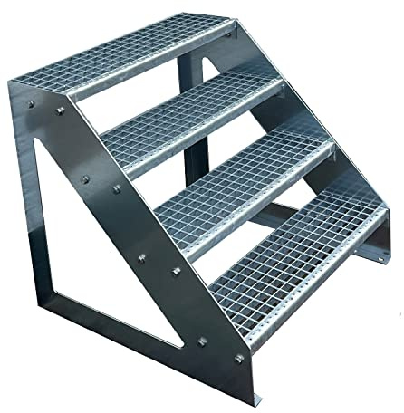 Kaminbau Mierzwa Premium trappa fristående, 4 steg (bredd 800 mm) (höjd 76 cm), väderbeständigt, rutnät, trädgårdstrappa