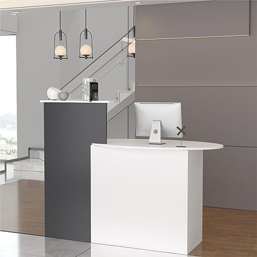 PREMTURE Banco reception,reception tavolo bancone, Banco reception con ripiano aperto e 1 cassetto con serratura, banco reception ufficio bancone, MDF, 40 x 121 x 110cm, Bianco, Grigio Scuro