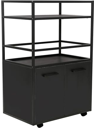 trendteam smart living - Mosaik - Barwagen - Schwarz - Barmöbel auf Rollen mit 4 Fächern und 2 Einlegeböden - (BxHxT) 60 x 94 x 40 cm - Barwagen mit Metallrahmengestell | B 60 x H 94 x T 40 cm · Metallgriffe · 2 Türen, 1 offenes Fach, 2 Einlegeböden