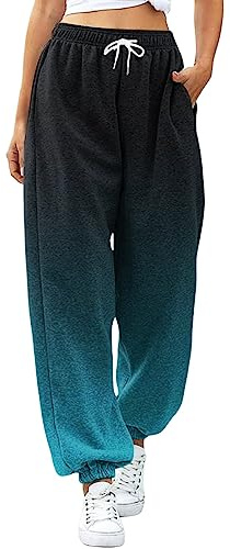 Generisch Pantalon de jogging confortable - Dégradé de couleur - Pour femme - Respirant - Taille haute - Avec cordon de serrage - Pantalon de relaxation - Qualité supérieure - Pantalon de sport -