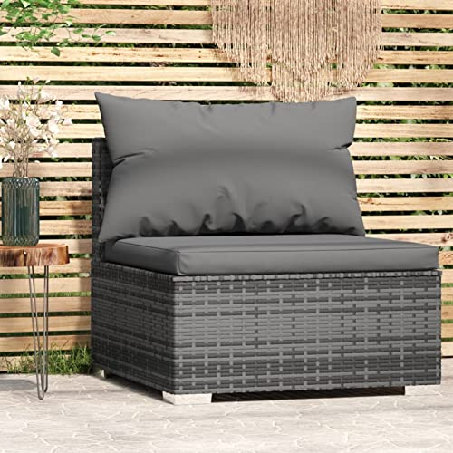 ZEYUAN Garten-Mittelsofa mit Kissen, Lounge Sofa Outdoor, Garten Loungemöbel, Gartensofa, Gartenlounge, Balkon Set Möbel, Grau Poly Rattan