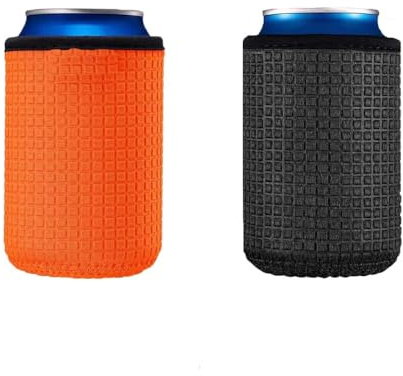 ieron 2 x Dosenhüllen, Neopren-Getränkekühler Ständer für Bier, Cola, etc. (Schwarz, Orange)