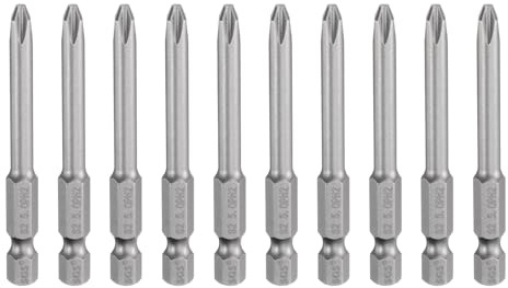 sourcing map Lot de 10 embouts de tournevis cruciformes PH2 6,35 mm à tige hexagonale de 65 mm de long magnétique en acier S2 de qualité industrielle Tige de 5 mm