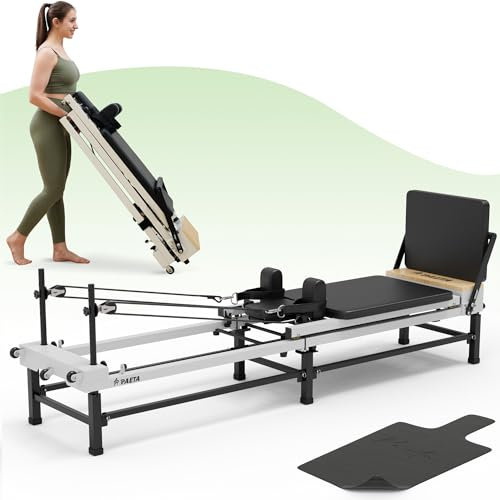 PAETA Pilates Reformer, 91 Foldable Reformer Pilates Machine with Adjustable Reformer Heights, Pilates Equipment with Piano Wire Spings and Jump Boards(Black)