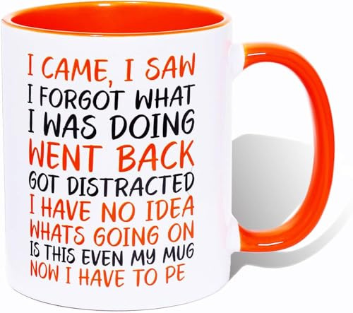 Ceraozmus I Came I Saw I Forgot Kaffeetasse, lustiges Geburtstags, Kaffeetassen für Mama und Papa, Geschenk für Paare zum Jahrestag, Kaffeetasse mit lustigen Sprüchen (Orange)