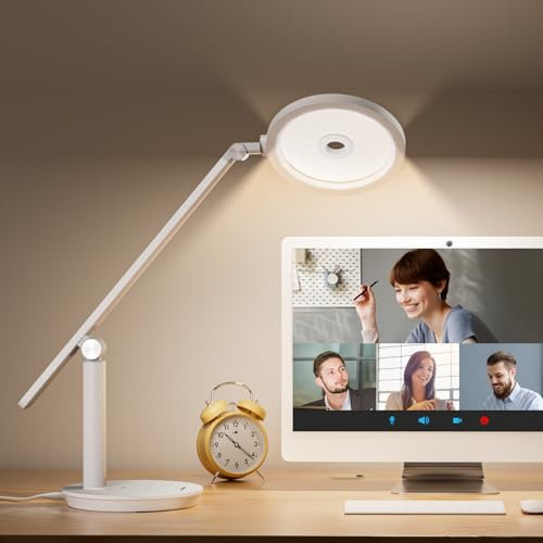 Honeywell Desk Lamp, H6 Sunturalux Eye-Caring LED Desk Light, 800LM Dimmable Table Lamp with Timer, Touch Control Tall Desk Reading Light, Rechargeable LED Lamp for Circle Webcam, Study, Bedroom