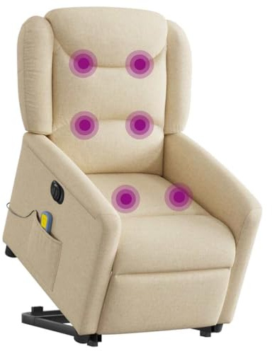 vidaXL Elektrischer Massagesessel mit Aufstehhilfe Creme Stoff, Relaxsessel, Sessel mit Aufstehhilfe, Massagestuhl, Sessel, Sessel mit Massagefunktion