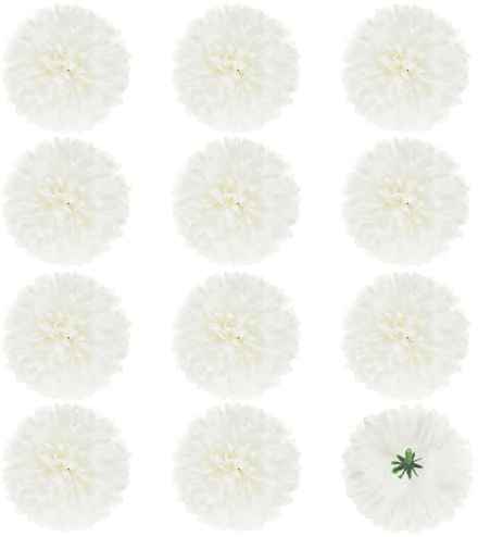 M METERXITY 12-Pack Artificial Flower Heads 2.8in/70mm, Cream White | Fake Chrysanthemum Floral Silk, for DIY Home Decorations, Wedding Bouquets, Table Centerpieces