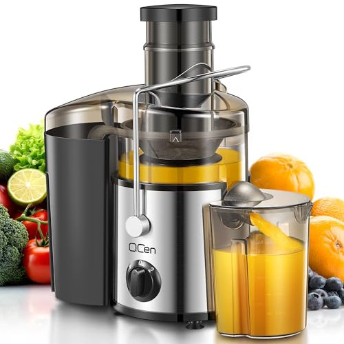 Extractor de Zumos Centrífugo de 500W con Boca Ancha de 3 Pulgadas, Fácil de Limpiar, Acero Inoxidable, Sin BPA, Ideal para Frutas y Verduras
