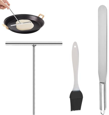 FDJZXW Crepe Maker Set, 3 Stück, Edelstahl, 20 x 12,5 cm, 35 x 2 cm, 16 cm, Ohne Antihaftbeschichtung, Für Crepe- und Pfannkuchenherstellung, Allgemeines Kochen, Backen
