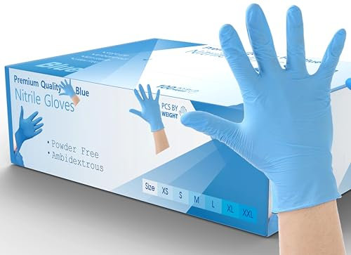 200 Disposable Gloves Medium Blue Nitrile Gloves Food, Mechanical, Industrial, Hair & Beauty, Janitorial, Car Car e, Multipurpose-Powder Free (200 Gloves, Medium)
