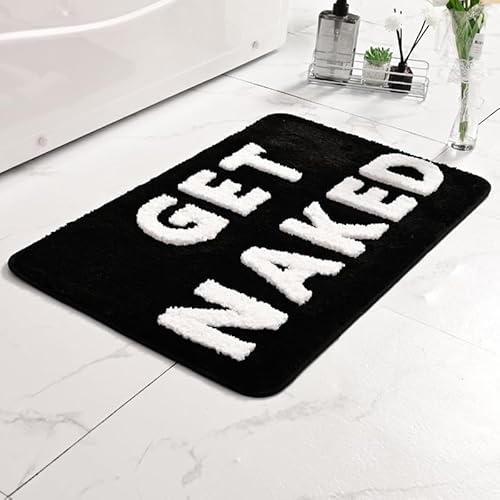 Boriad Get Naked Badematte 50x80 cm,rutschfest Waschbar Badteppich Spaßig, Mikrofaser Duschvorleger Absorbierende,Weiche Badezimmerteppich,Schwarz