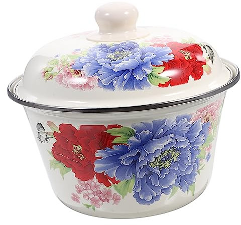 Cabilock Bassine En Émail Épais Avec Couvercle - Bol De Cuisine Vintage Soupière Rétro Pour Cuisinière À Induction