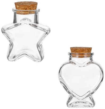 ElevateTech Bottiglie di vetro con tappo in sughero, 2 barattoli decorativi a forma di cuore e stella