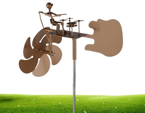 Metal Drummer Windmill - Handmade Rock Punk Style Percussion Drummer Wind Spinners, Wind Spinners for Garden Courtyard, Creative Rotating Drum Sound Windmills for Garden Ornament Decoration (Gold)