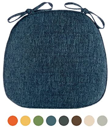 Marine Blue Dining Chair Cushions, Set of 6, 16x16 inches, Memory Foam Seat Pads with Ties, Comfortable Dining Room Chair Pads, Soft Upholstered Cushions for Home Decor