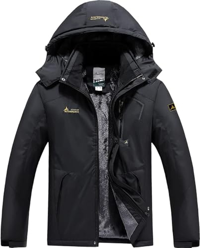 BenBoy Damen Skijacke Wasserdichte Winterjacke Winddichte Warm Gefüttert Atmungsaktiv Wanderjacke Reißverschlüsse Fleece Softshelljacke mit Kapuze Outdoorjacke CFY813W-Black2-XS