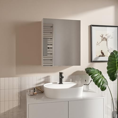 HAJDUK FURNITURE Spiegelschrank Bad 50x60 cm Weiß Badschrank mit Spiegel Ablage und Griffloser Öffnung Hängeschrank Badezimmerspiegel Hängend