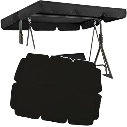 VLKLPZAHAK 2 Seat Outdoor Swing Replacement Cover 66x45in Porch Swing Canopy Replacement Top, Garden Swing Replacement Canopy Silver Coated Windproof Fabric(Black,77x43in-195x112cm)