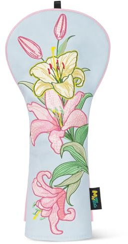 mytag Lily Driver Headcover, Cute Golf Headcover for Girl Women | Heavy Embroidery, Premium Leather Durable & Wear-Resistant Headcover, Light Blue
