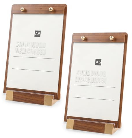 2 Pcs Porte-Bloc En Noyer Avec Base, Présentoir De Table A4/A5 Tableau Avec Support, Tableau Noir Pour Menu, Présentoir En Acrylique Avec Socle En Bois Pour Menus, Bureau, Restaurant (A5)
