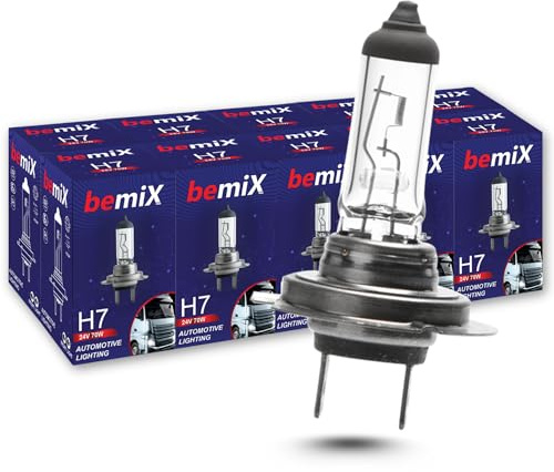 bemiX 10x H7 24V LKW Lampen 70W PX26d – 24 Volt Halogen Scheinwerferlampen für Abblendlicht, Fernlicht, Nebellicht – Ersatzlampen für Nutzfahrzeuge im Vorratspack 10 Stück
