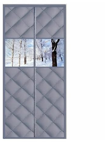 Thermo Vorhang Gegen KäLte TüR Türvorhang mit magnetischer Anziehungskraft, schalldicht, hält warm, Fenstern, winddichte Türdecke(Grey with windows,100x210cm)