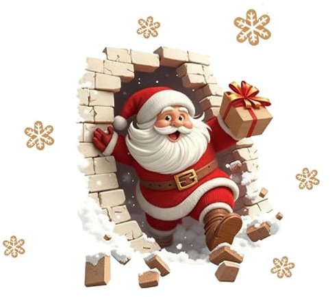Wandtattoo Weihnachten Mit 3D Weihnachtsmann Bricht Durch Die Wand Effekt Wasserfester Weihnachts-Toilettenaufkleber Für Wc Tür Schlafzimmer Winterdeko Selbstklebend RüCkstandsfrei Wasserfest (B)