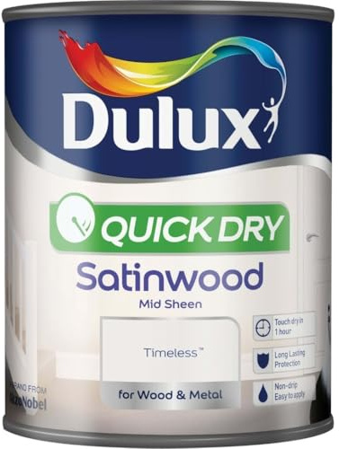 Timeless Quick Dry Satinwood Paint 750ml | Interior Wood and Metal Paint | Durable Mid Sheen Finish | Fast Drying Trim Paint for Doors Skirting Boards Cupboards and Furniture