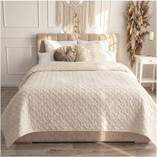 CalmyHOME Colcha de 170 x 220 cm, color crema, para sofá, manta para cama, XXL, acolchada, colcha acolchada
