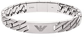 Emporio Armani Herren-Edelstahlarmband mit Karabiner-, Schieber- oder Magnetverschluss, Silber-Grau
