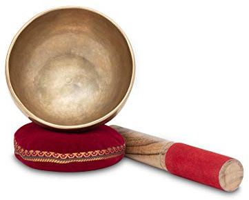 XDrum Omshanti Klangschale 10 cm Komplett Set, Handgemacht in Indien | Material: Messinglegierung, Durchmesser: ca. 10 cm, Gewicht: ca. 300 g, Farbe: gold, Kissen, Runde Form, Durchmesser: 11 cm