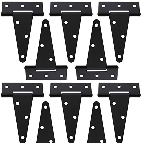 FengWu 10 Pack T-Strap 4 Inch Heavy Duty Tee Hinge Black Barn Door Gate Hinges for Wooden Fences Strap Garden Door Wrought Iron Hardware