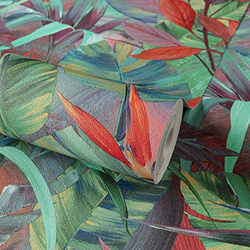 Jungle Fever JF2301 Papier peint à feuilles colorées pour décoration moderne. Lavable motif en relief