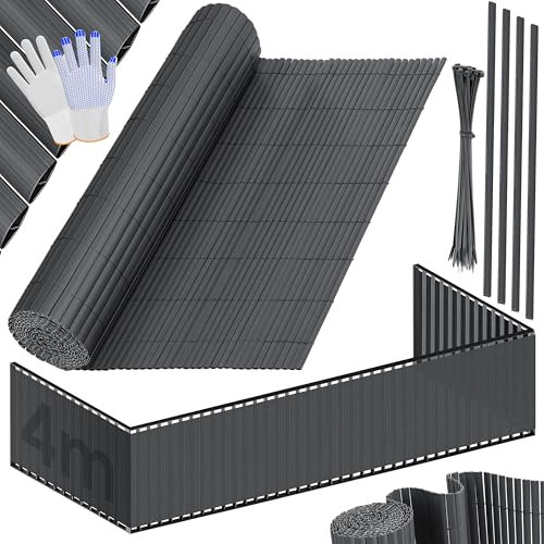 KESSER® Pare-Vue en PVC de Clôture Pare-Vue Revêtement de Balcon Paravent Lames renforcées résistantes aux intempéries, pour Jardin, Balcon, avec Attaches-câbles, Noir,90 x 400 cm