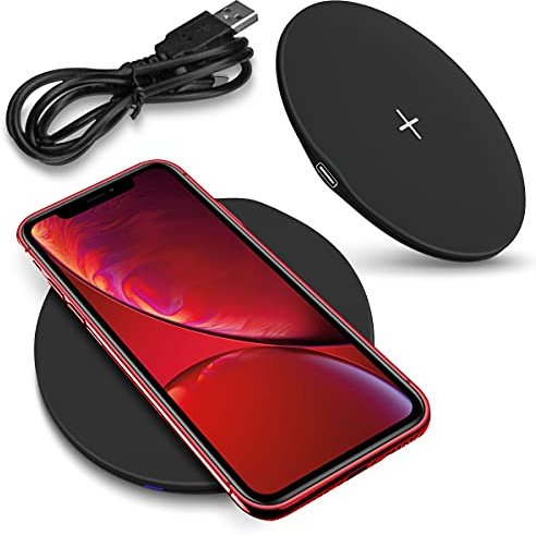 Qi Kabellose Schnell Ladestation 15W kompatibel mit Apple iPhone SE 2022 2020 Ladegerät Induktiver Universal Charger, Farbe:Schwarz