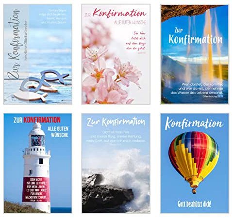 Edition Seidel Set 6 exklusive Konfirmationskarten mit Umschlag - Glückwunschkarte zur Konfirmation - Konfirmationskarte - Set Kartenset (Doppelkarten/Klappkarten mit Briefumschlag) (SW02)
