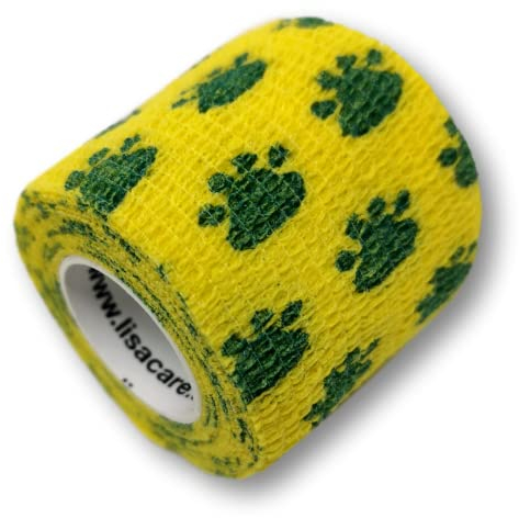 LisaCare Katzen Erste Hilfe Set - 12 Rollen 5cm breit - Selbstklebende Verbandrollen für Tiere - kohäsiv & elastisch - Riesige Farb- & Motivauswahl (Tatze Gelb)