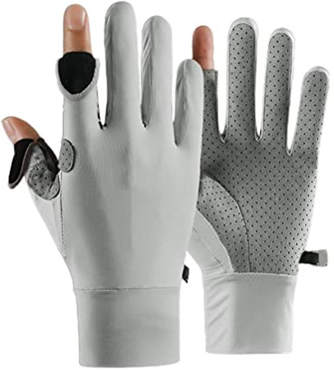 Fencelly Eisseide Handschuhe Sommer UV-Schutz rutschfest Atmungsaktiv 2 Geschnittene Finger Handschuhe Männer Outdoor Angeln Laufen Radfahren