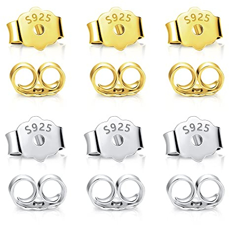 12 Stück Ohrringverschlüsse Gold Silber Ohrstecker Schmuckherstellung Set | Ohrringverschlüsse Schmetterlings Ohrsteck Stop Sicher Ersatz für Pfosten Sicherheitsverschlüsse Ohrringe Selber Machen Set