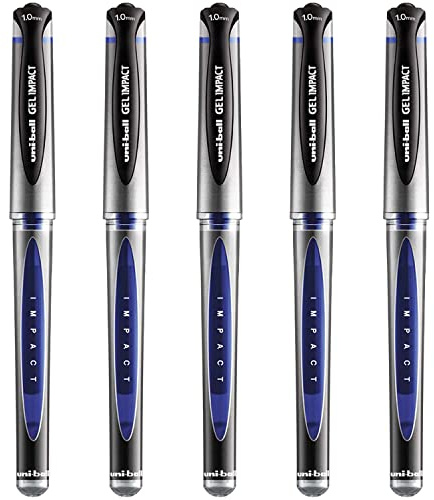 uni-ball UM-153S Gel Impact breite Tintenroller, 1 mm Spitze, 0,6 mm Strichbreite, blaue Tinte, 5 Stück