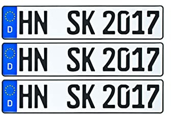 Schilderkröten KFZ-Kennzeichen 520x110mm, DIN-Zertifiziert für Auto und Fahrradträgern (3 Kennzeichen)