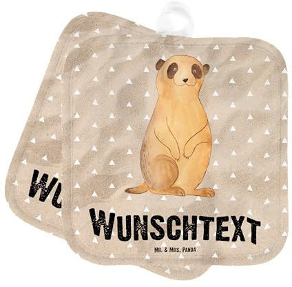 Mr. & Mrs. Panda Personalisierte Topflappen Erdmännchen - Geschenke, Set Personalisiert, Afrika, Topfuntersetzer, mit Namen, Reisen, Spruch, Personalisierter Ofenhandschuh, Roadtrip, Traveling