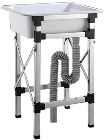 Évier de Cuisine 1 Bac,Bol Unique Lavabo en Plastique Multifonction,Évier INOX Support,Évier Utilitaire sur Pied,Évier de Jardin Intérieur Extérieur Commercial Camping-Car RV,Facile à Nettoyer (Size