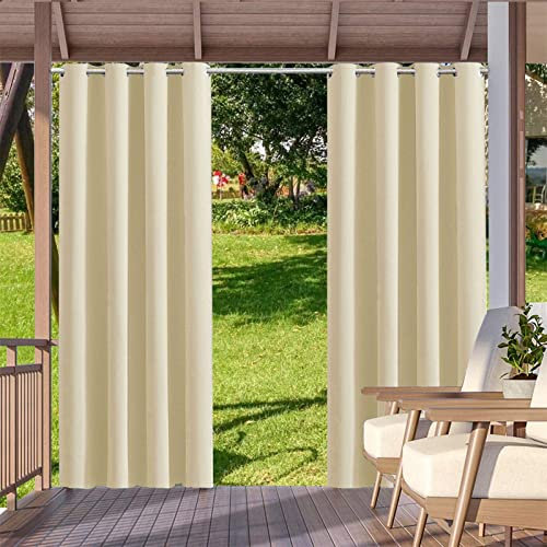 DEZYPZAM Outdoor Vorhang wasserdichte, 2er-Set Winddichter UV-Schutzvorhang, Gartenlauben Balkon-Vorhänge Gardinen Verdunkelungsvorhänge mit Schlaufen (132 x 213cm,Creme Farben)