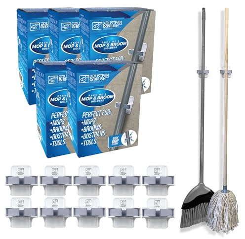 Wall Mop Broom Holder (10 Holders) Mop and Broom Holder Wall Mounted Brush Self Adhesive for Easy Storage of Dustpans and Tools - Wall Mounted Gripper