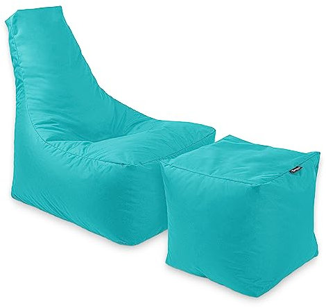BuBiBag Calm Sitzsack mit Hocker - Gaming Sitzsack für Kinder & Erwachsene - Bean Bag auch für Outdoor Nutzung geeignet - Sitzpouf & Griff (Türkis)